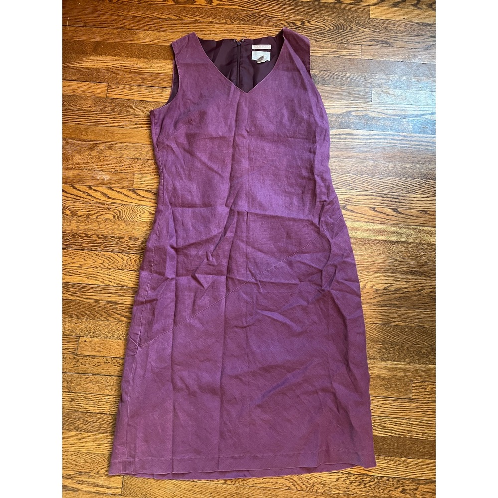 Old Navy Collection Burgandy 100% Linen Sleeveless V-Neck Midi Shift Dress XS